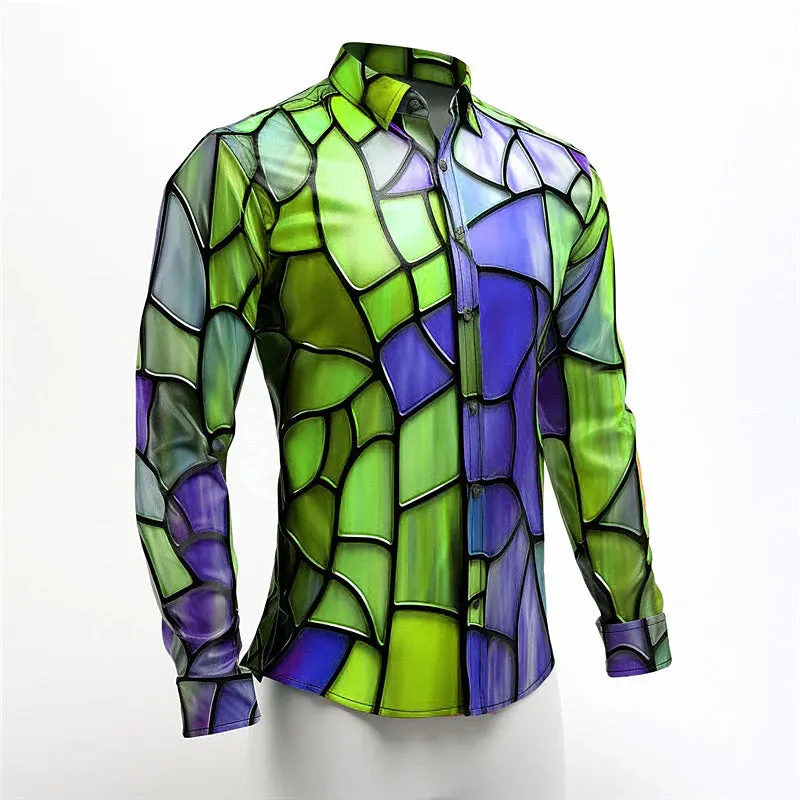 Abstract Colorful Men's Long Sleeve Shirt with Stylish Turndown Neckline