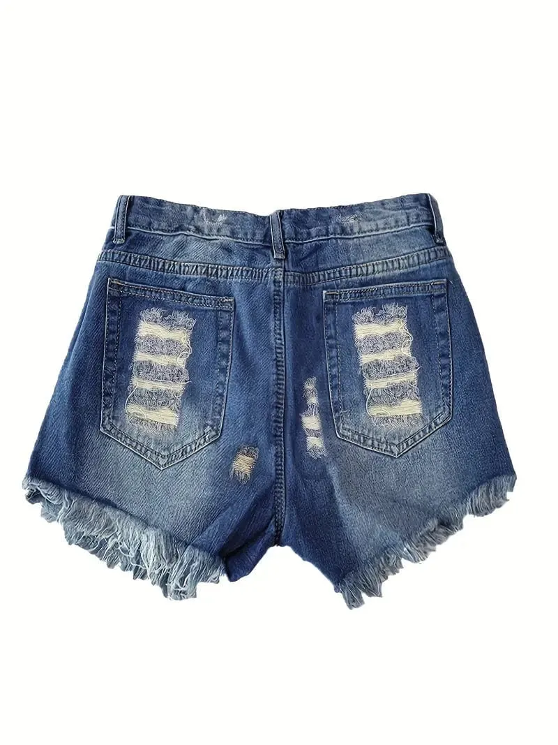 American Flag Print High Stretch Denim Shorts with Functional Pockets: Ideal for a Relaxed Spring/Summer Look