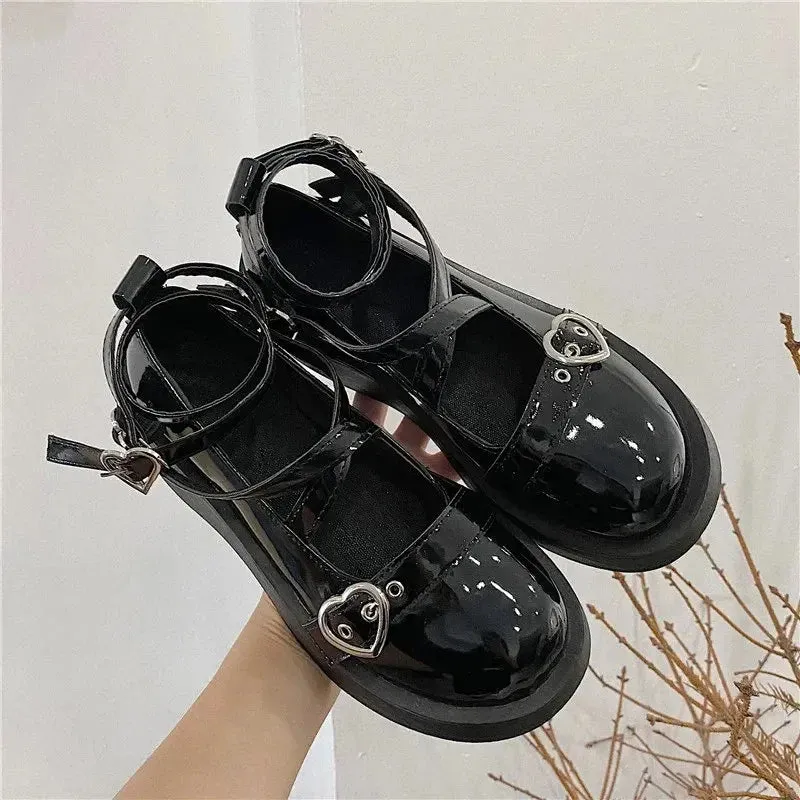 Amozae-Shoes Lolita shoes Women heels platform mary janes Star Buckle Strap Mary Janes Women Cross-tied Girls Rivet Casual kawaii shoes