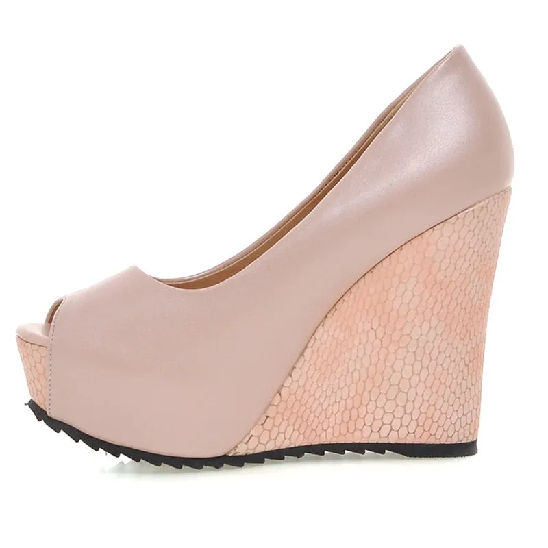 Amozae Sweet Pink White Wedge Platform High Heels Shoes Womens Heels Open Toe Wedge Heels Women's Shoes Spring Summer Pumps Shoes Woman