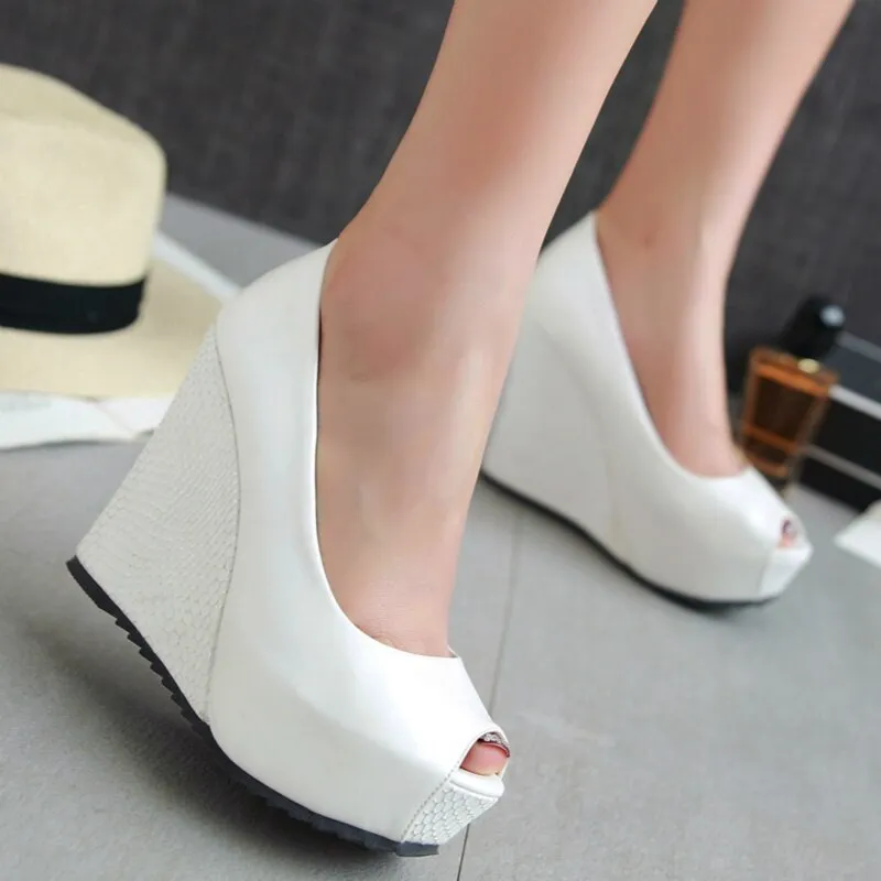 Amozae Sweet Pink White Wedge Platform High Heels Shoes Womens Heels Open Toe Wedge Heels Women's Shoes Spring Summer Pumps Shoes Woman