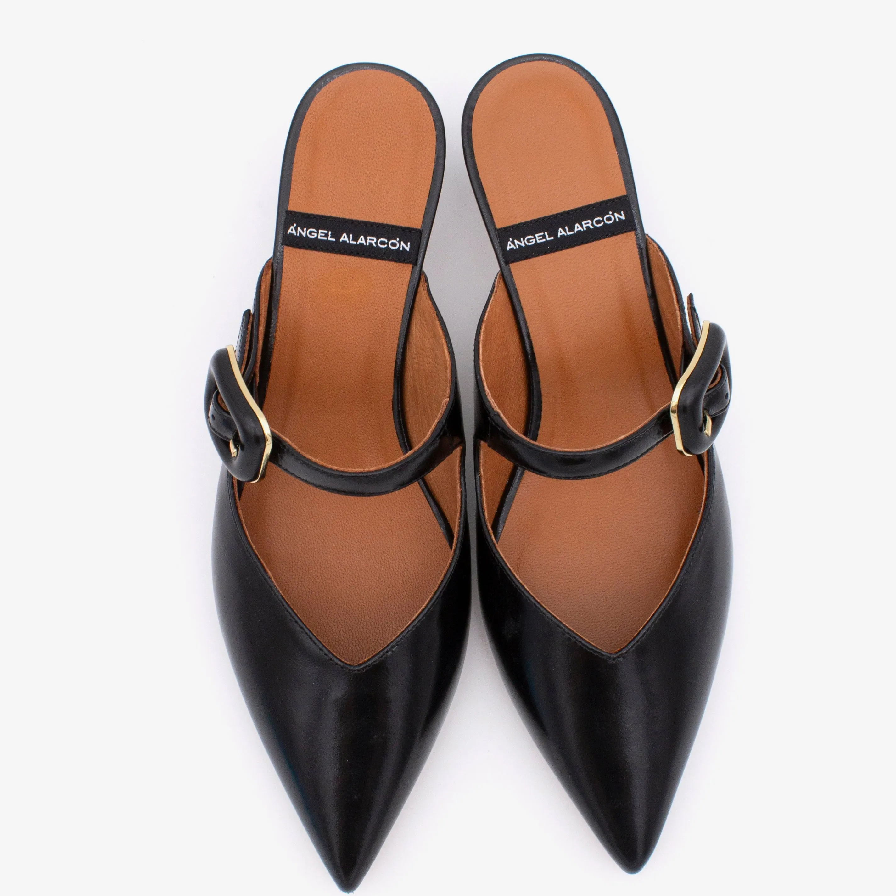 Angel Alarcon Black kitten Heel Mule||25051480B