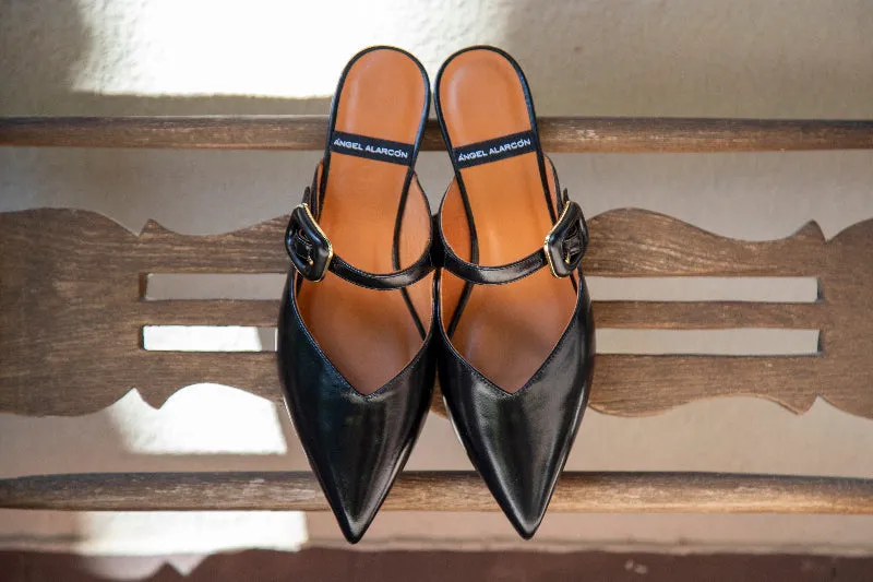 Angel Alarcon Black kitten Heel Mule||25051480B