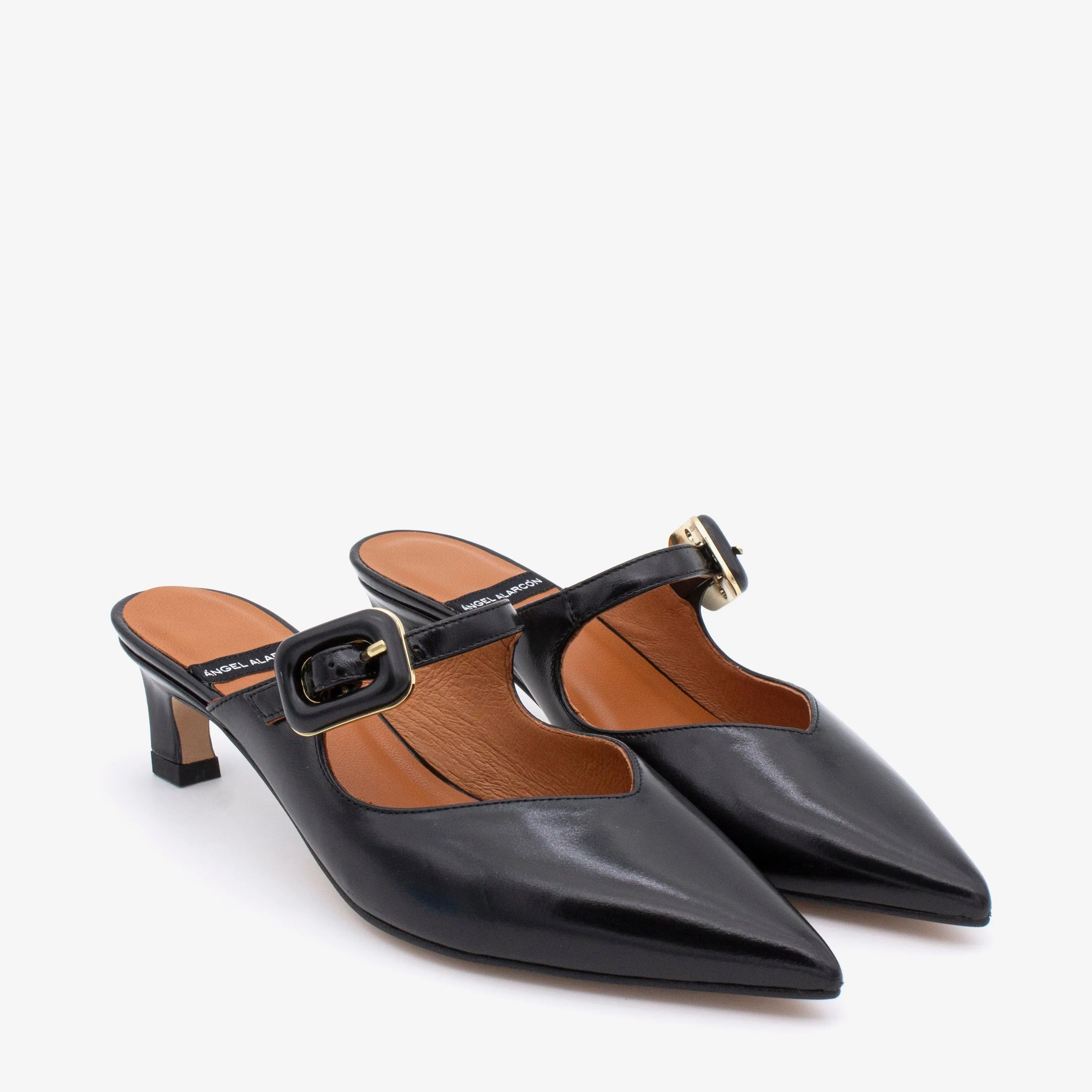 Angel Alarcon Black kitten Heel Mule||25051480B