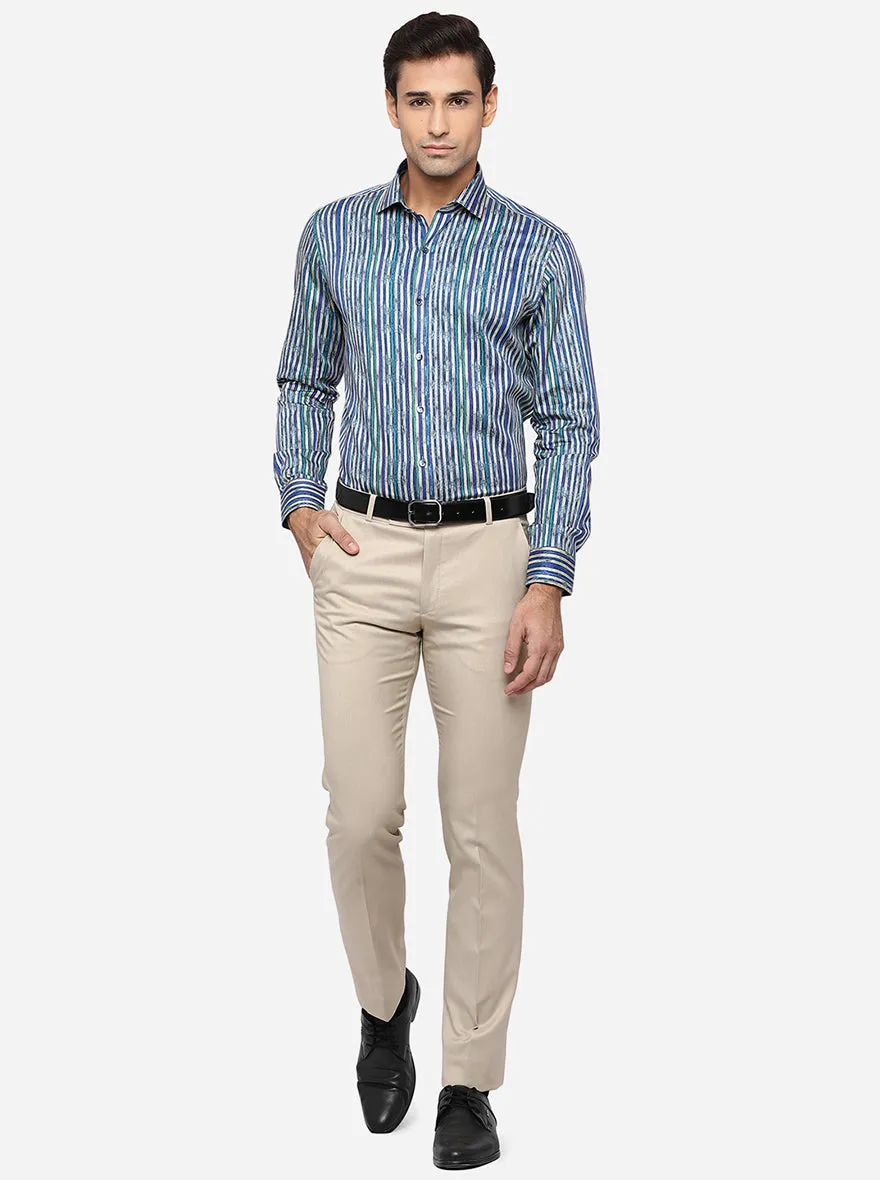 Blue & Green Striped Slim Fit Party Wear Shirt | Wyre