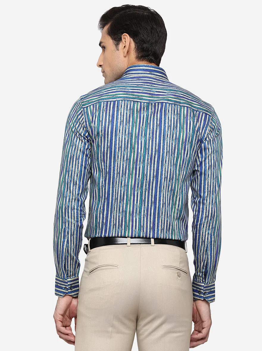 Blue & Green Striped Slim Fit Party Wear Shirt | Wyre