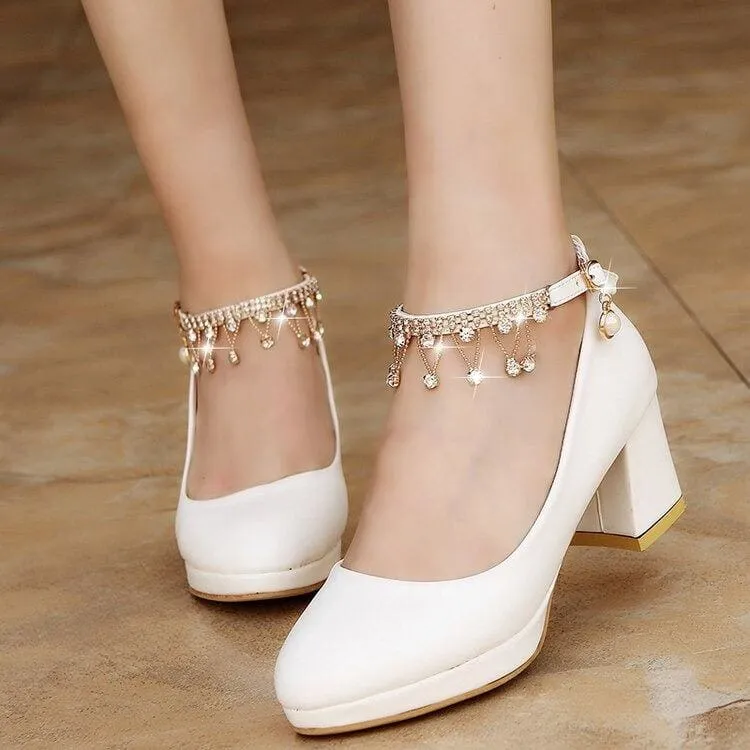 Bridal Shoes Super High Heels String Bead Ankle Strap