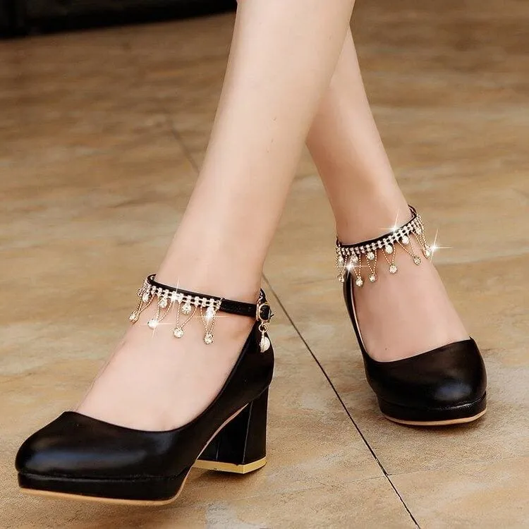 Bridal Shoes Super High Heels String Bead Ankle Strap