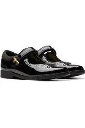 Clarks Lock Magic black patent school shoe