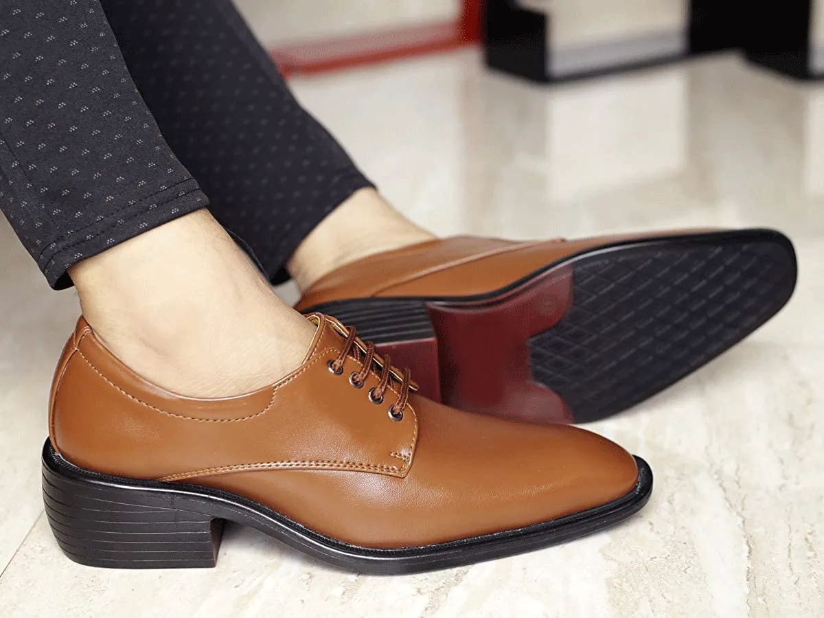 Classic Pattern Height Increasing Tan Casual, Formal Office Wear Derby Shoes-JonasParamount