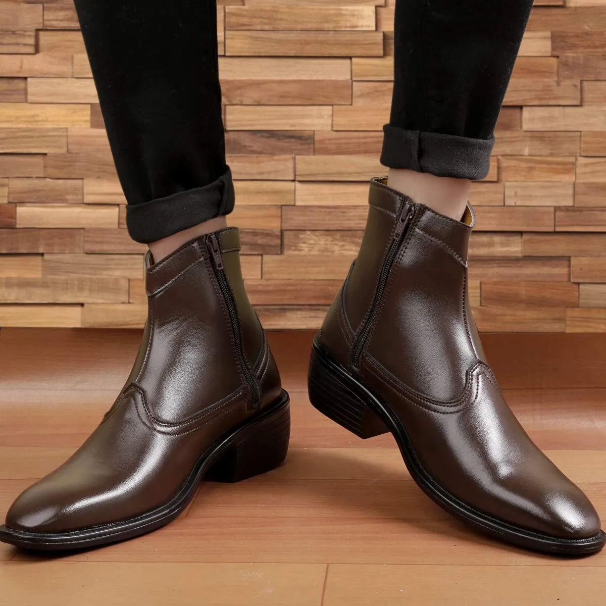 Classy High Ankle Brown Casual And Formal Boot With Zip Pattern-JonasParamount