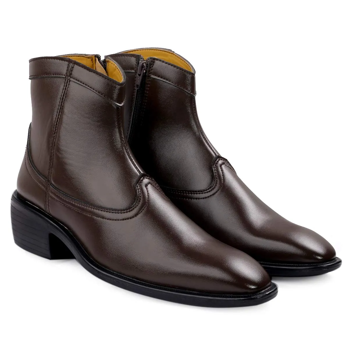 Classy High Ankle Brown Casual And Formal Boot With Zip Pattern-JonasParamount