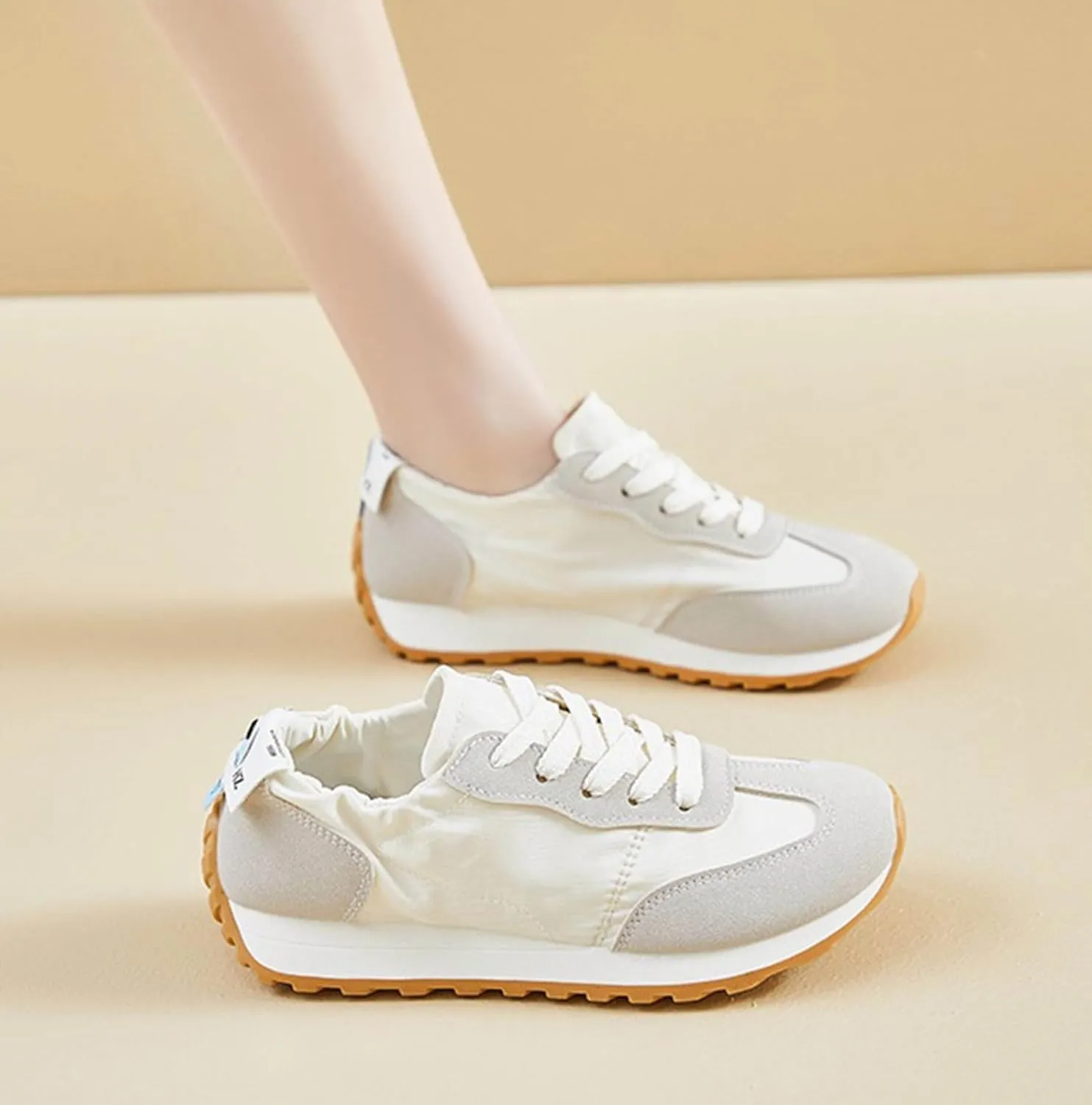 Comfy Shoes for Women, Lace Up Thick Platform Non Slip Sneakers Lightweight Breathable Walking Running Sneakers