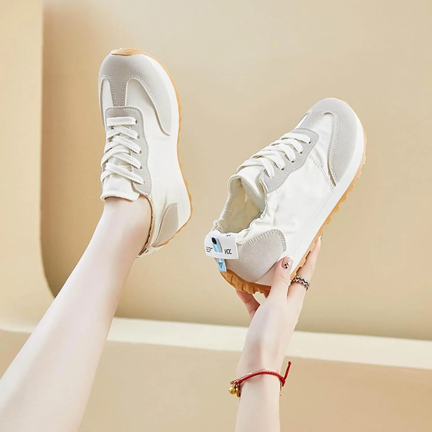 Comfy Shoes for Women, Lace Up Thick Platform Non Slip Sneakers Lightweight Breathable Walking Running Sneakers