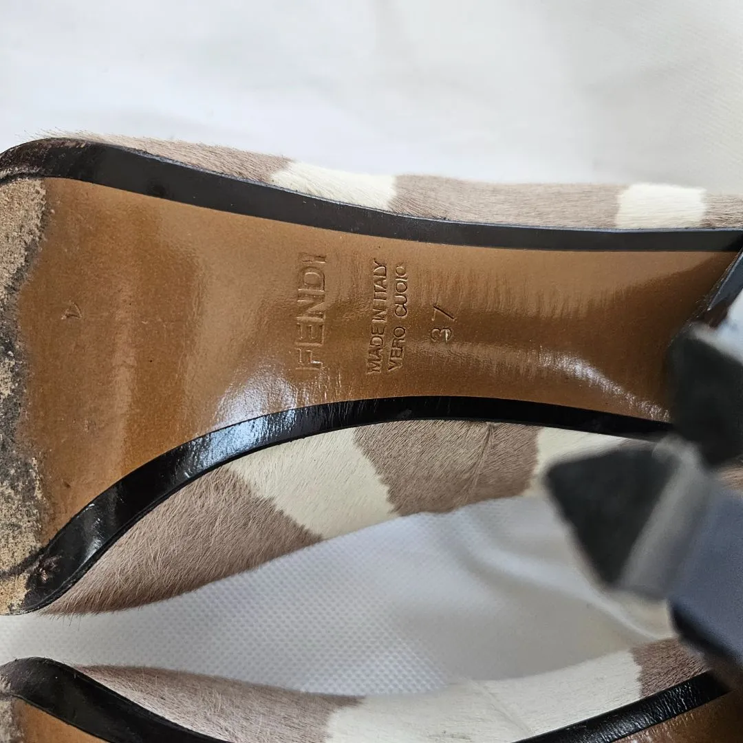 Fendi Beige and Brown Pony Hair Chunky Heel Shoes  37