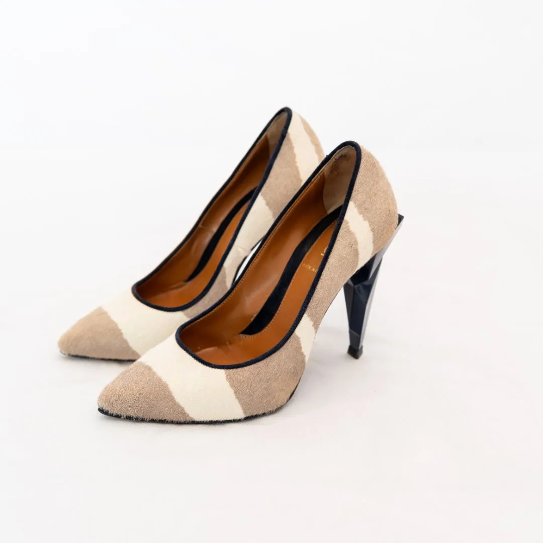 Fendi Beige and Brown Pony Hair Chunky Heel Shoes  37