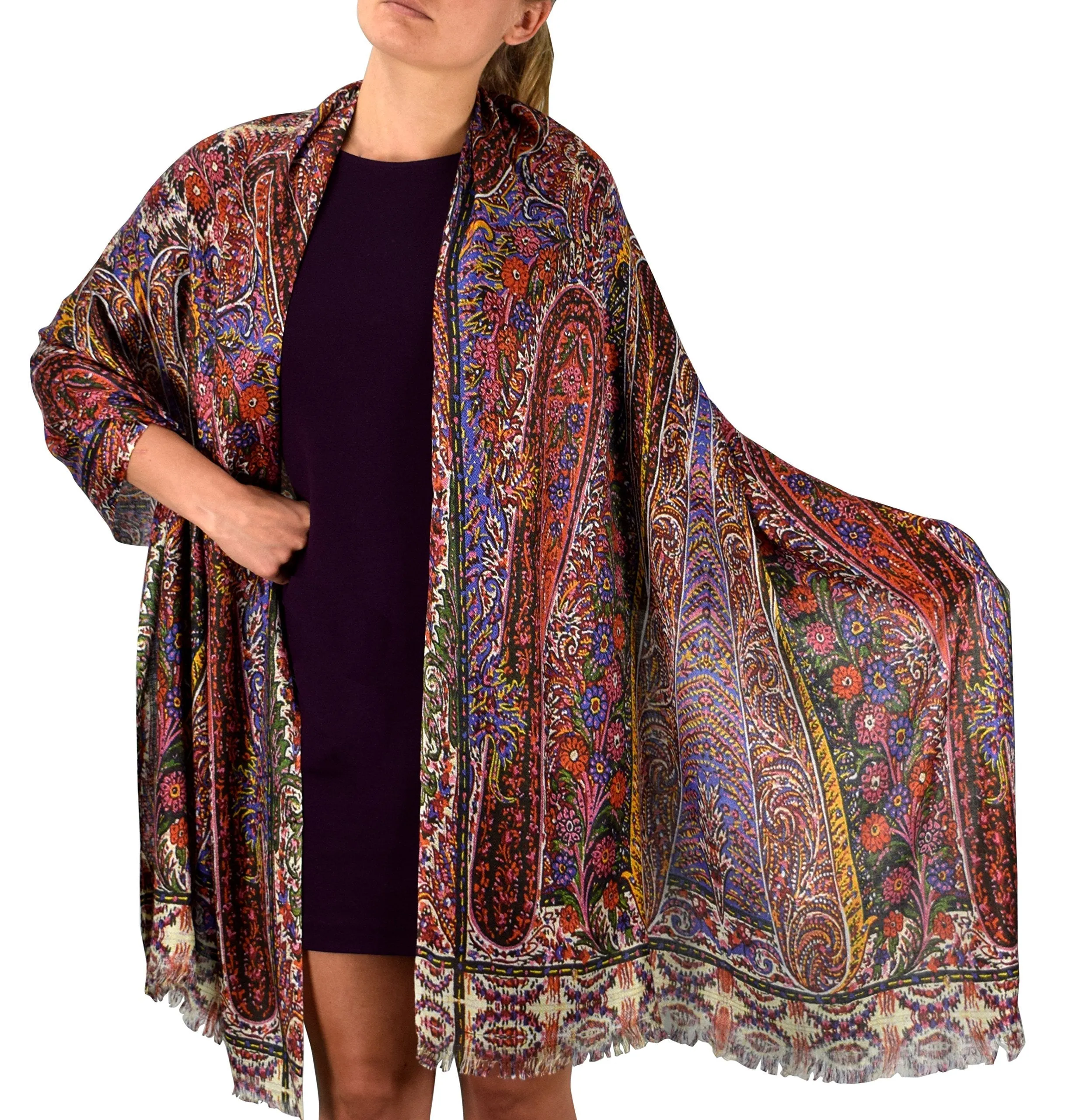 Floral Mosaic Peach Couture Womens Soft Fashion Artistic Digital Print Long Scarf Wrap Shawl