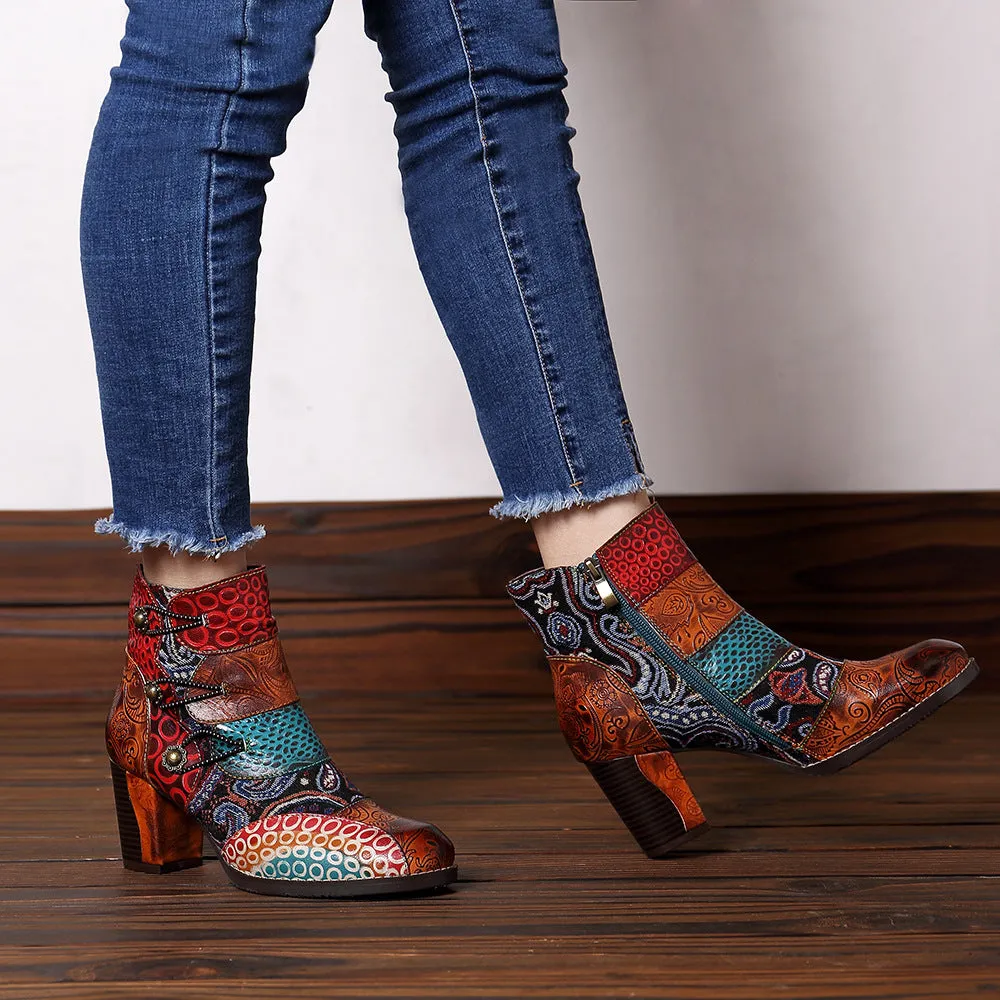 Handmade Leather Stitching Jacquard Craft Boots