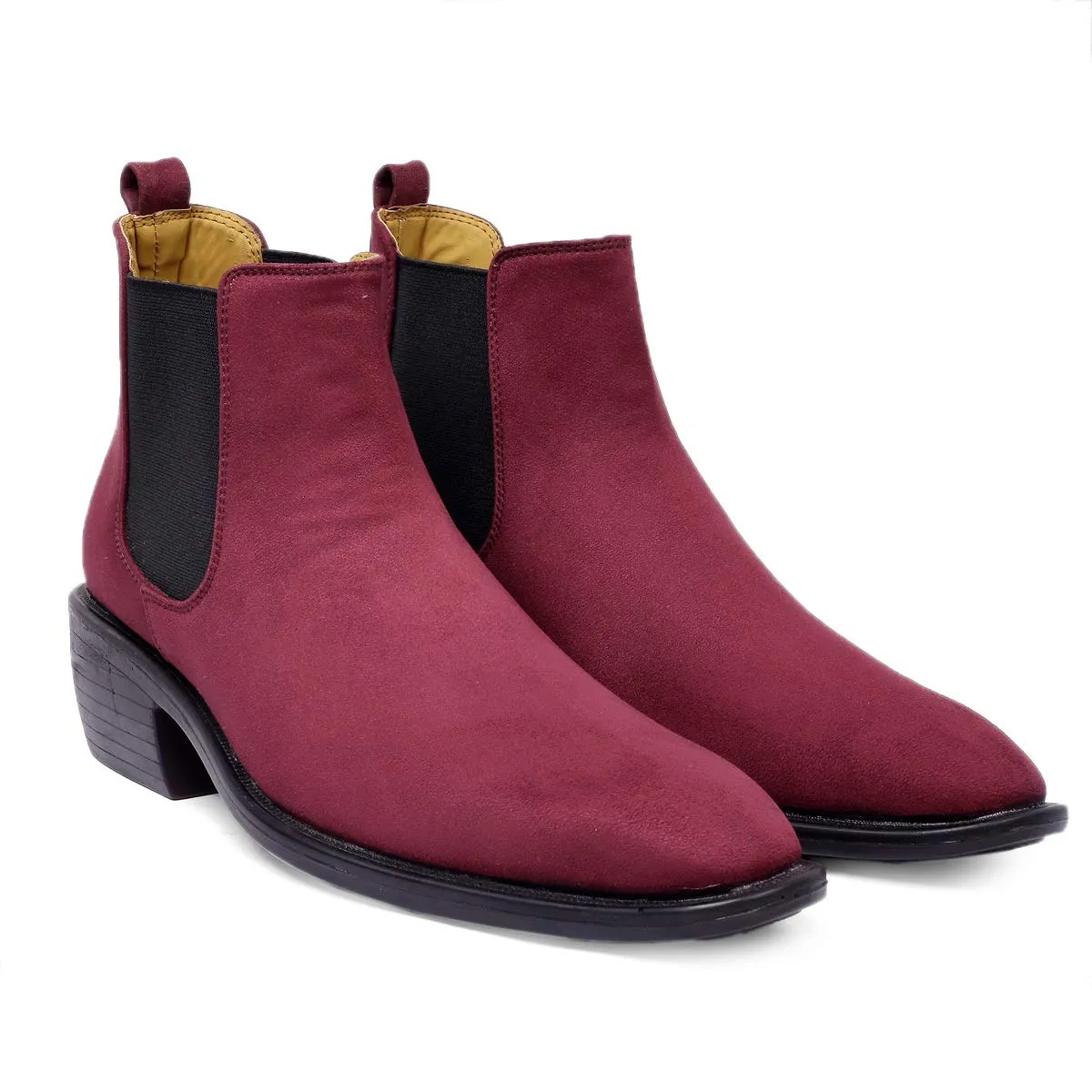 Height Increasing Suede Material Red Casual Chelsea Boots For Men-JonasParamount