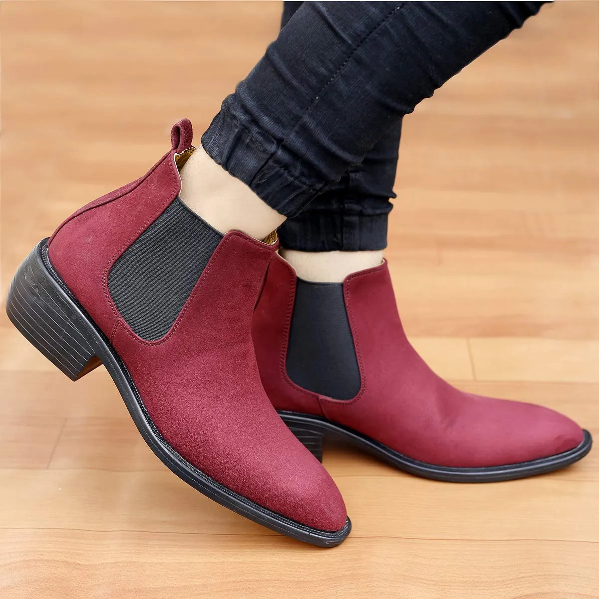 Height Increasing Suede Material Red Casual Chelsea Boots For Men-JonasParamount