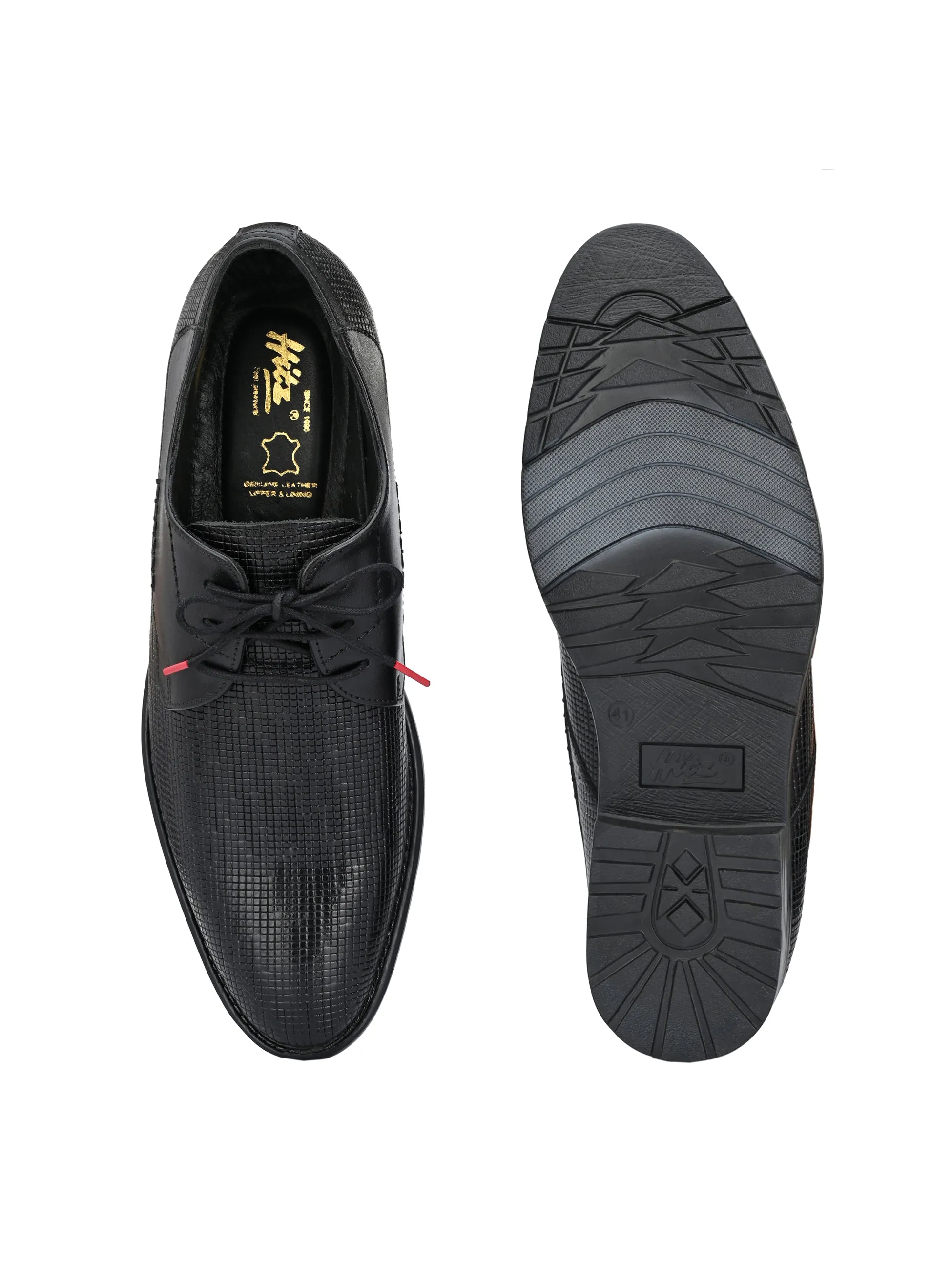 Hitz Men's Black Leather Party Wear Derby Shoes