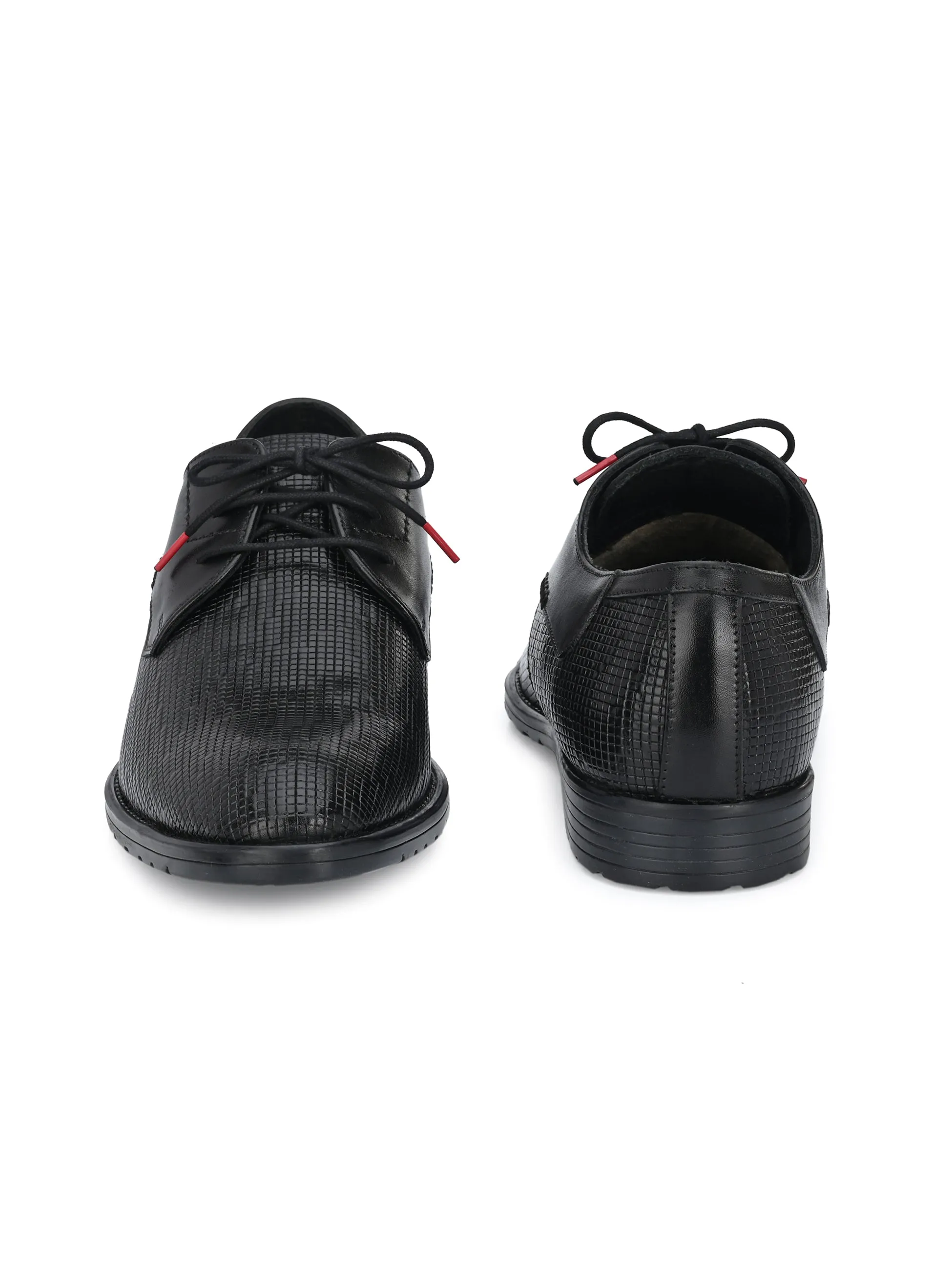 Hitz Men's Black Leather Party Wear Derby Shoes