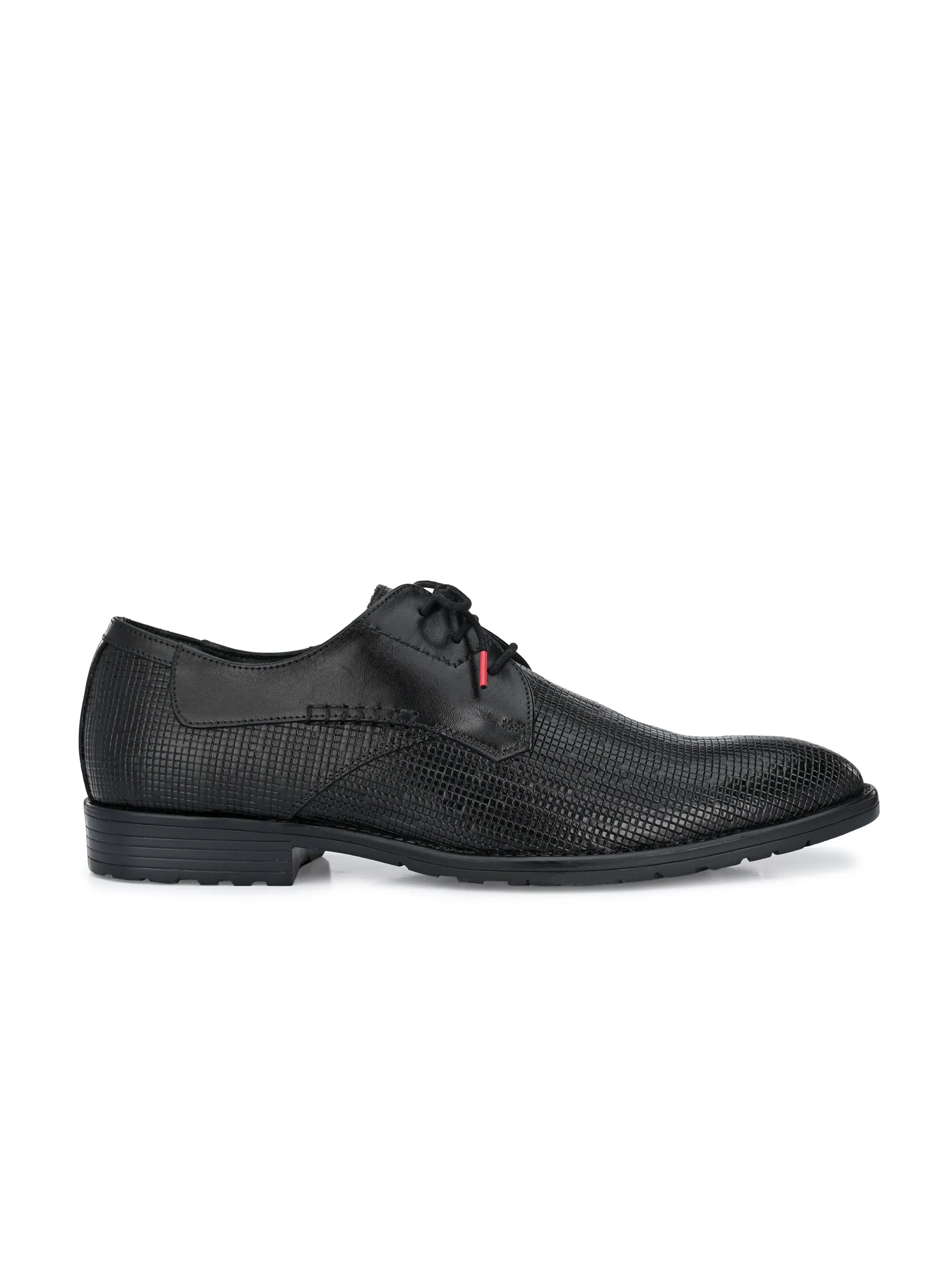 Hitz Men's Black Leather Party Wear Derby Shoes
