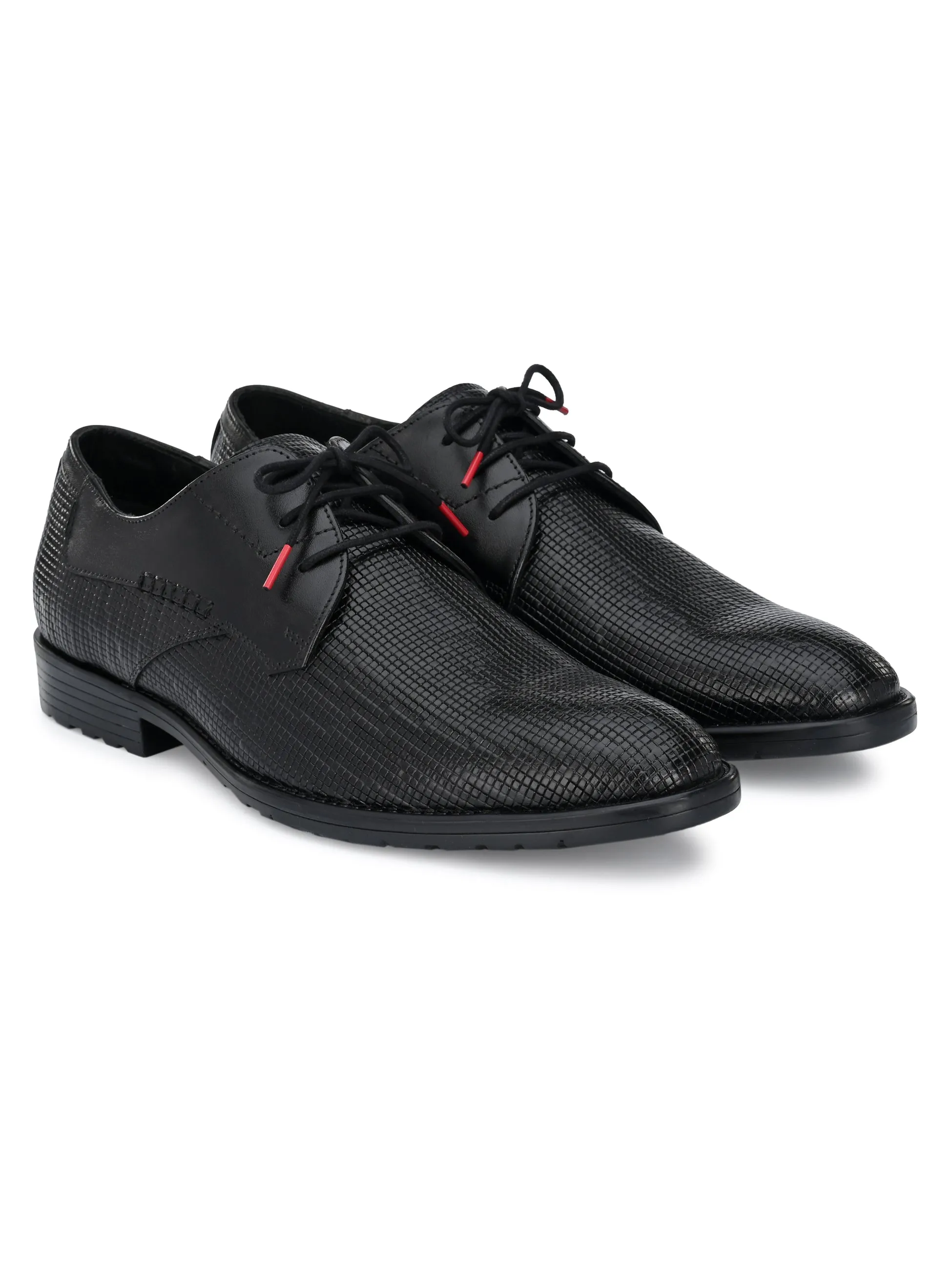Hitz Men's Black Leather Party Wear Derby Shoes