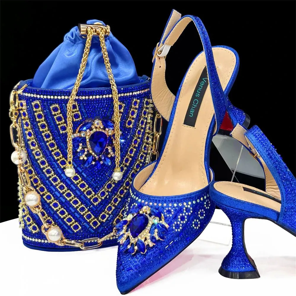Italian Design Rhinestone Shoes and Bag for African Weddings