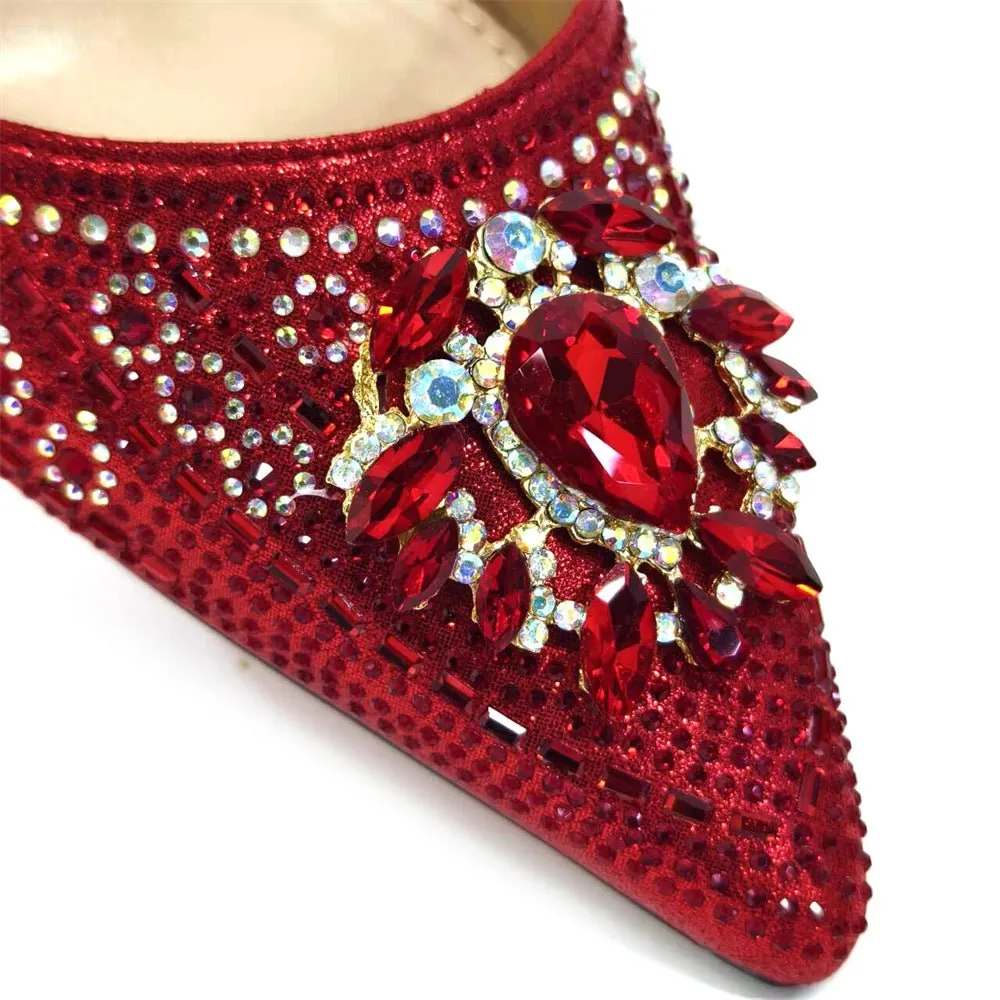 Italian Design Rhinestone Shoes and Bag for African Weddings
