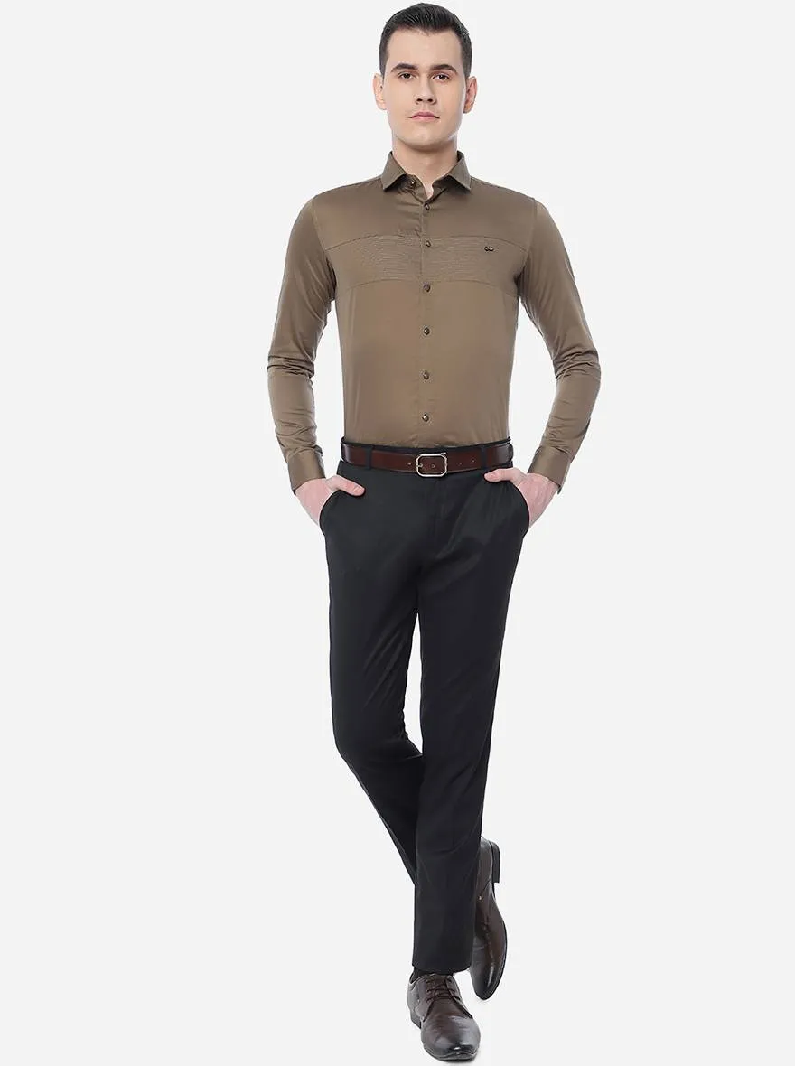 Khaki Solid Slim Fit Party Wear Shirt | JB Studio