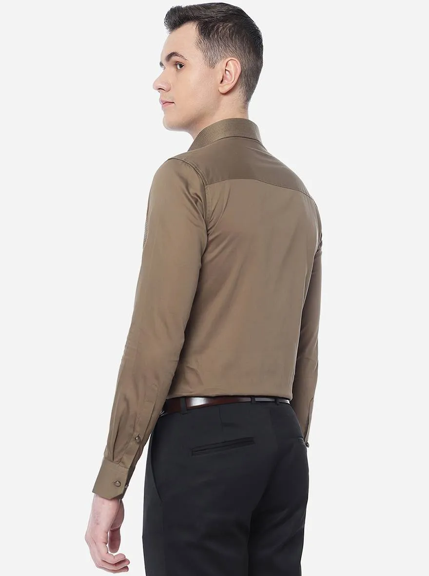 Khaki Solid Slim Fit Party Wear Shirt | JB Studio