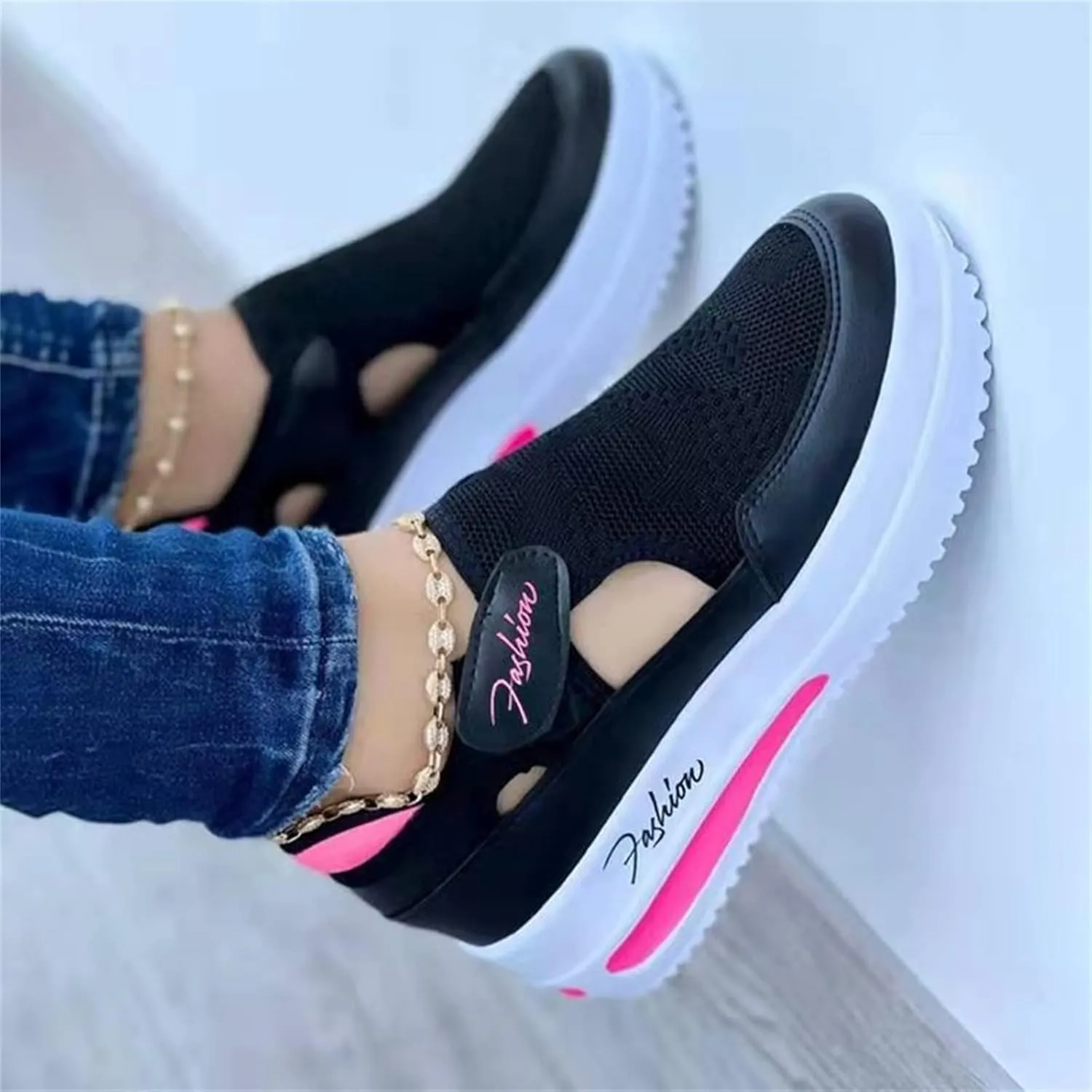 Lausiuoe Women's Fashion Sneakers Slip On Walking Shoes Tennis Sneakers Casual Lace Up Lightweight Running Shoes