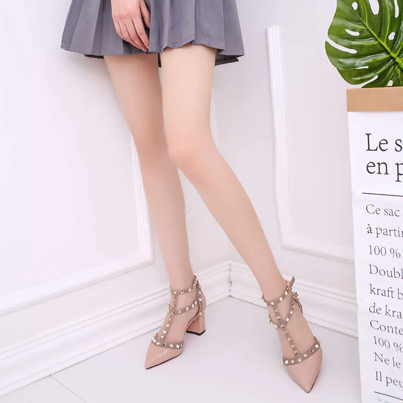 Leather Rivet Pumps Women High Heel