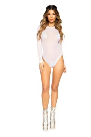 Long Sleeved Sheer Romper - White -