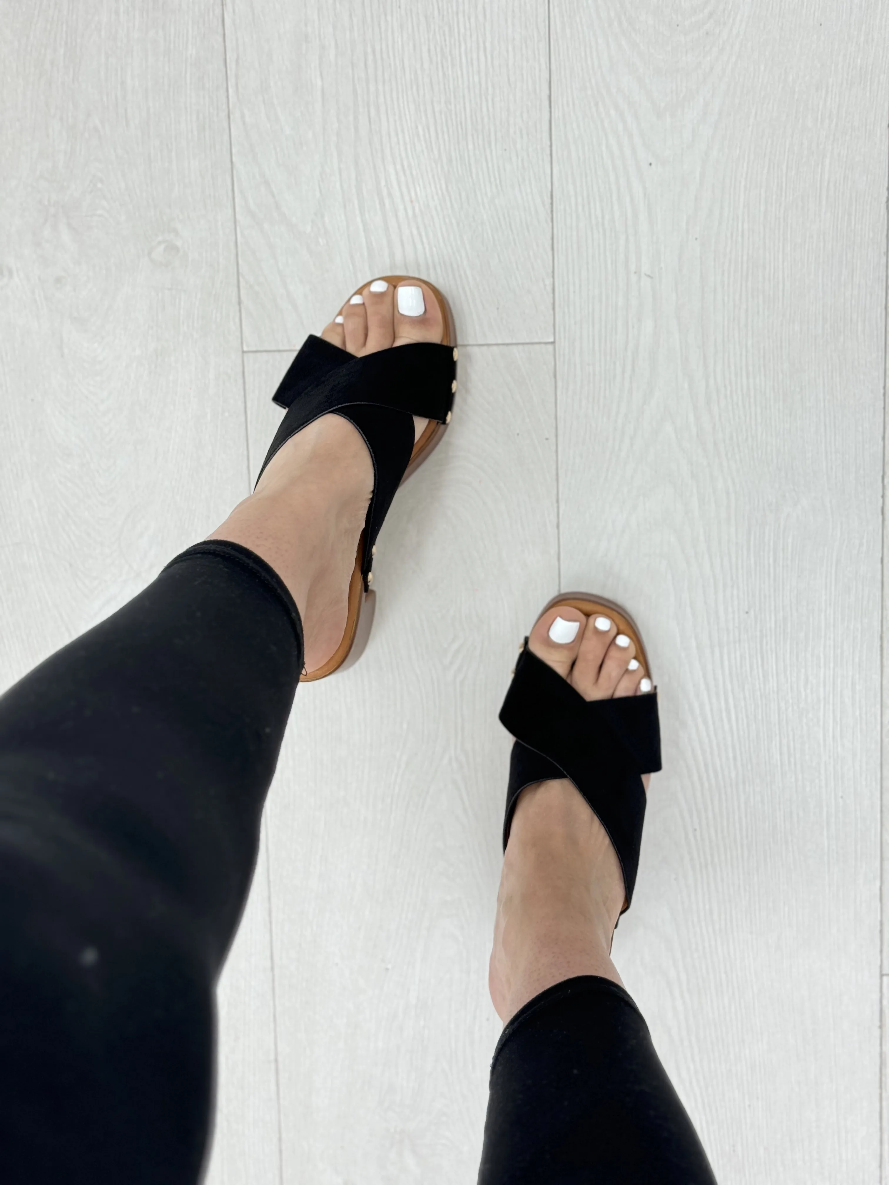 Magdalena Suede Look Wooden Heel Sandals
