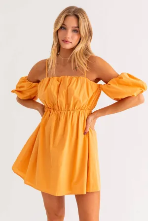 Mango Cold Shoulder Puff Mini Dress
