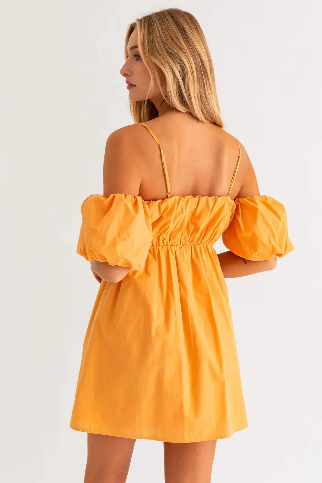 Mango Cold Shoulder Puff Mini Dress