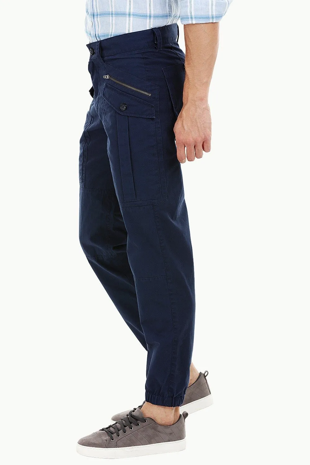 Mens Navy Cuff Jogger Cargo Pants