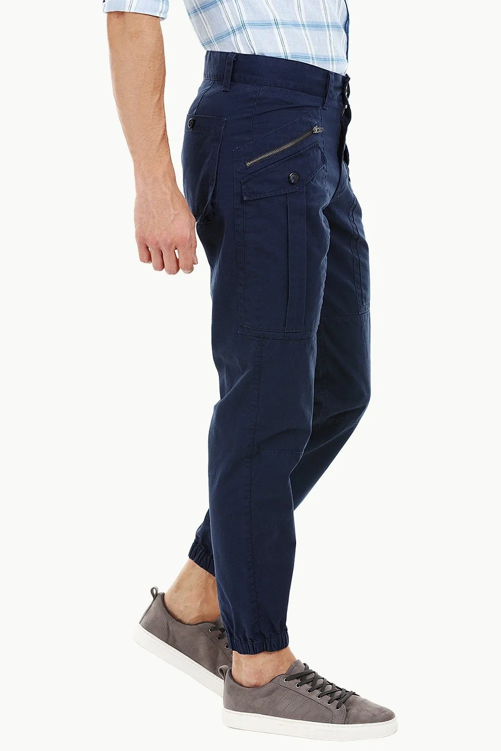 Mens Navy Cuff Jogger Cargo Pants