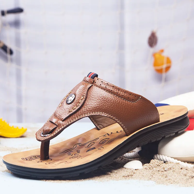 Men's Shoes Leather Soft Bottom Open Toe Slippers