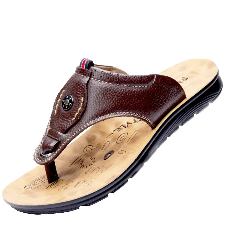 Men's Shoes Leather Soft Bottom Open Toe Slippers