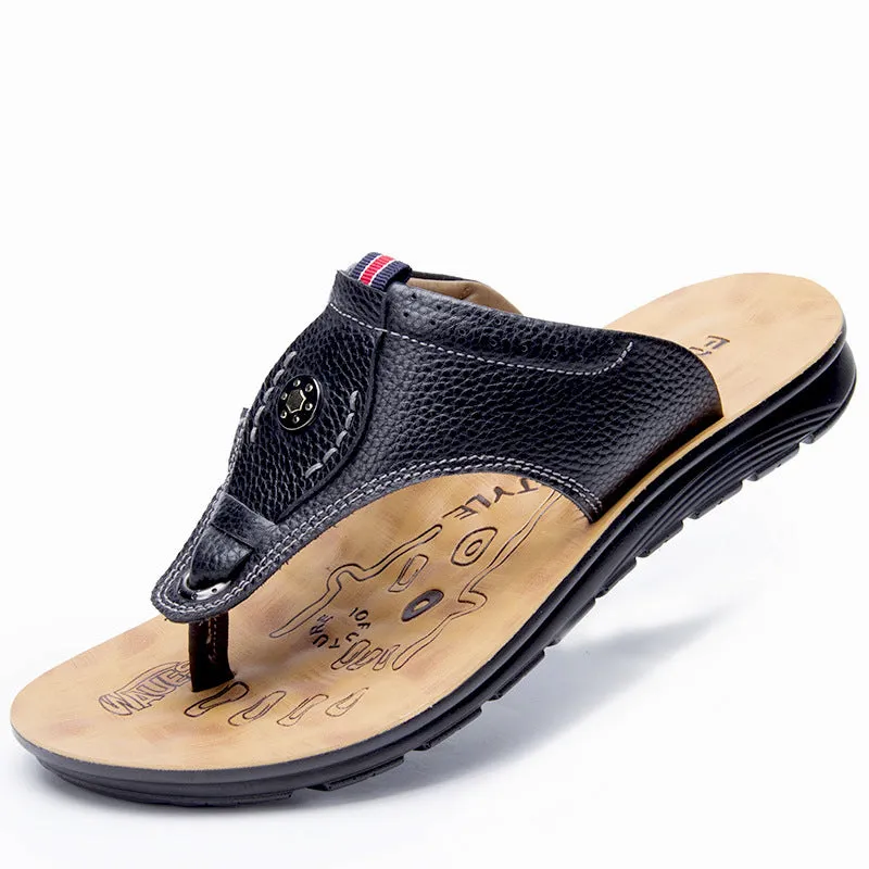Men's Shoes Leather Soft Bottom Open Toe Slippers