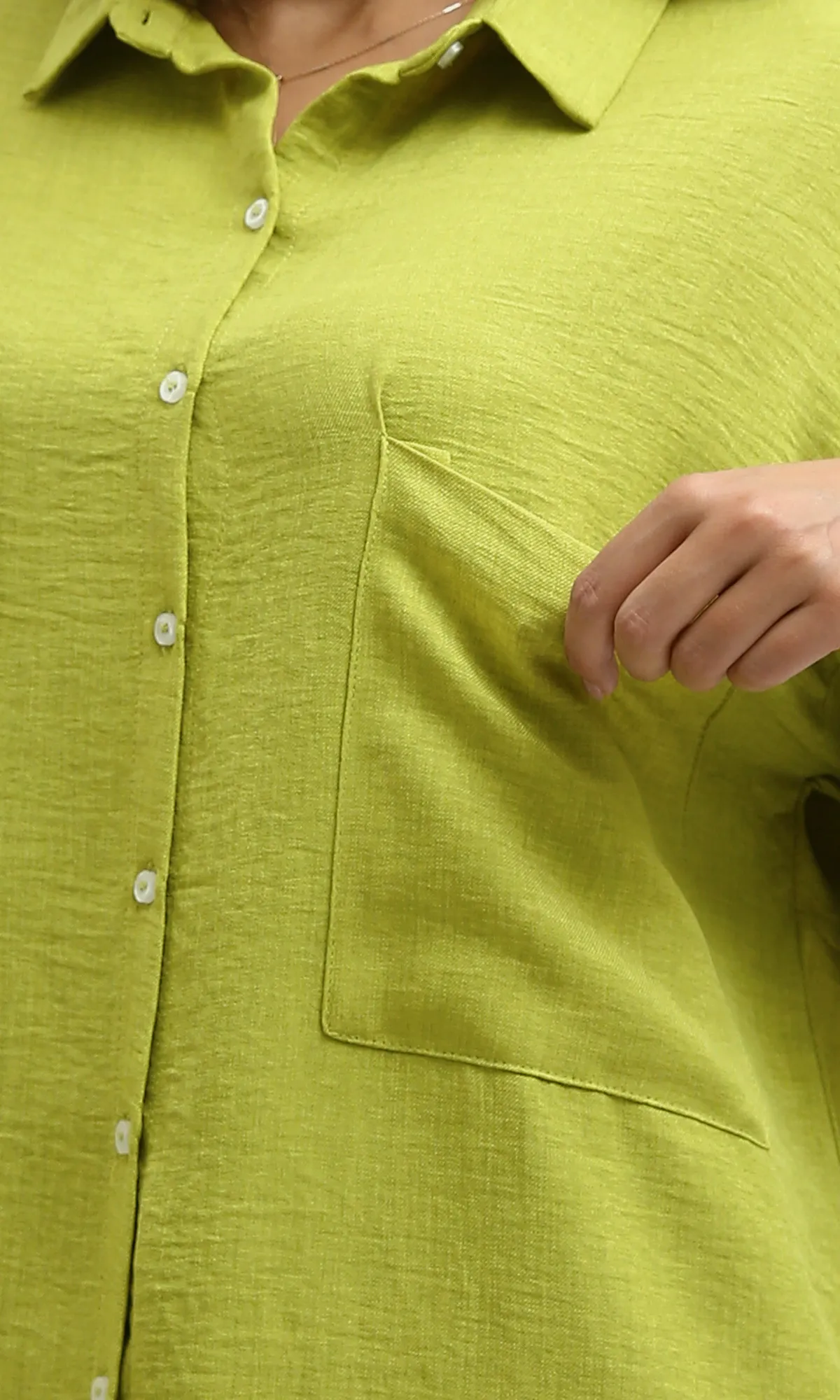 O191180 Textured Shirt Dress With Side Pockets - Light Green
