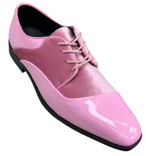 Pink Men's Velvet and Patent Leather Lace-Up Dress Shoe Style No-7023