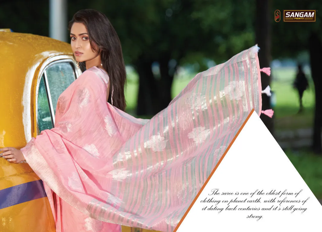 Sangam Prints Launched Pankhuri Linen Cotton Casual Wear Sarees