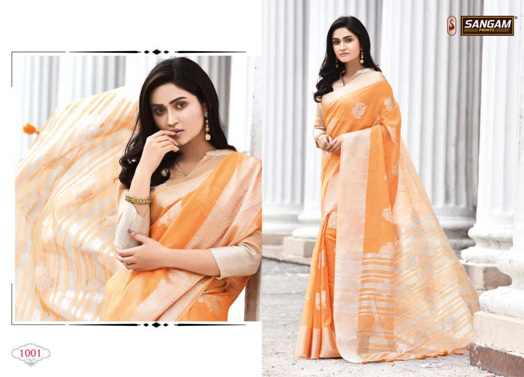 Sangam Prints Launched Pankhuri Linen Cotton Casual Wear Sarees