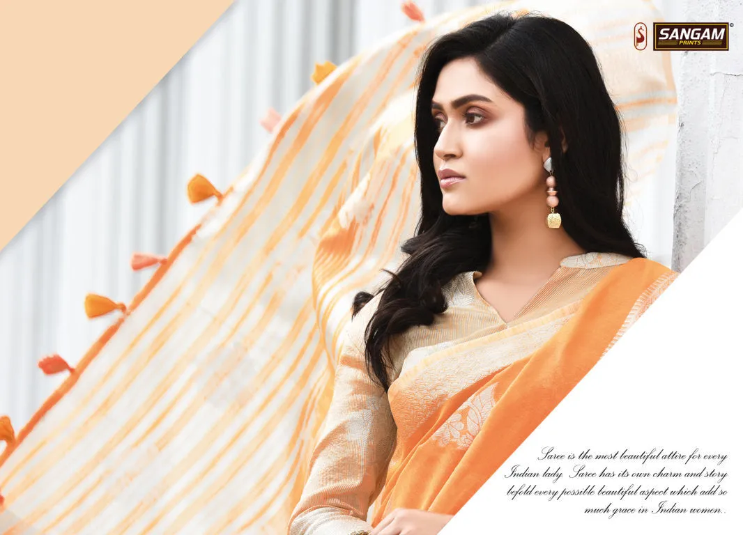 Sangam Prints Launched Pankhuri Linen Cotton Casual Wear Sarees