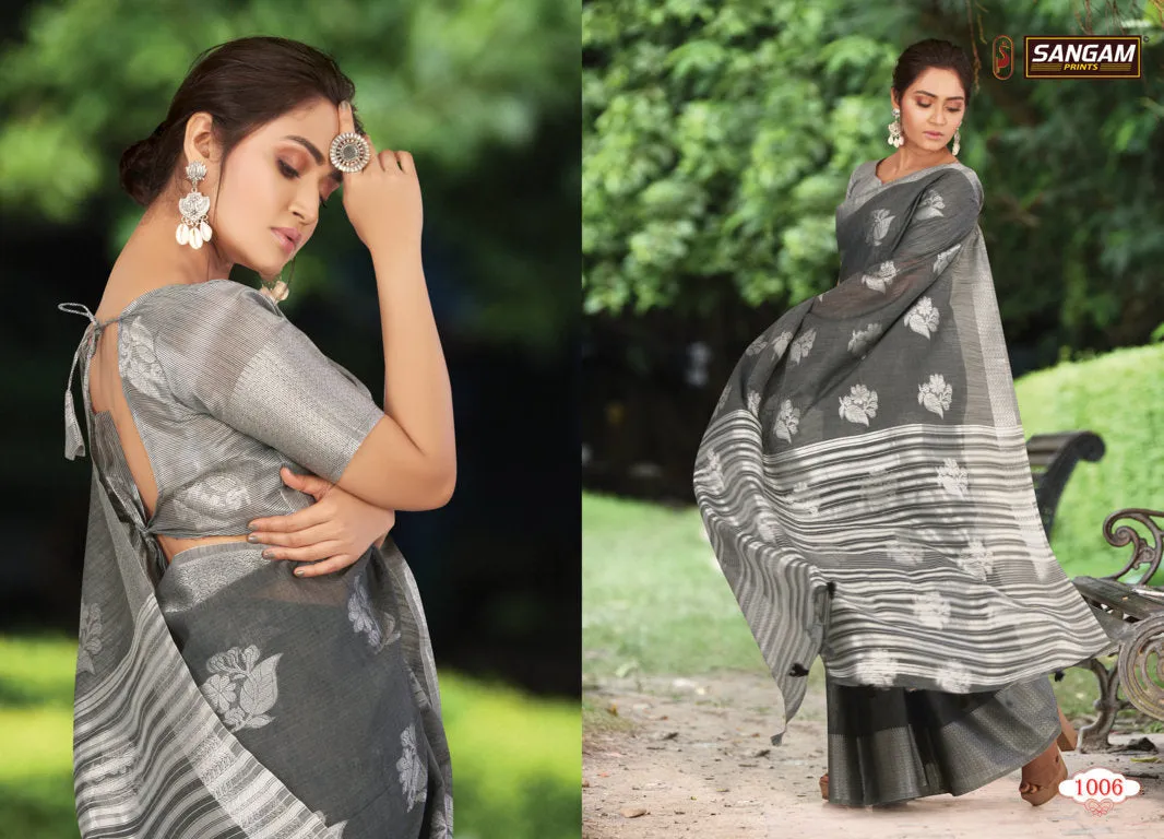 Sangam Prints Launched Pankhuri Linen Cotton Casual Wear Sarees
