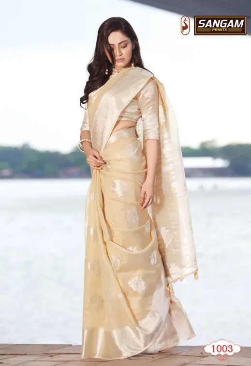 Sangam Prints Launched Pankhuri Linen Cotton Casual Wear Sarees